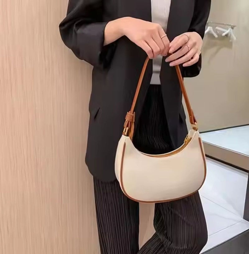Osman حقيبة كتف بيضاء أنيقة بحزام بني للنساء - Image 4